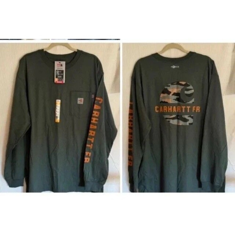 Carhartt Force Flame Resistant XL Cat2 Cotton Camo Logo Pocket Discontinued Rare